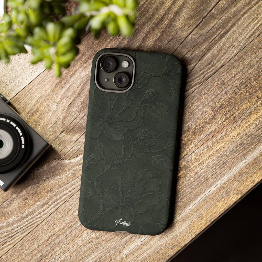 Dark Olive Floral Texture Tough Case