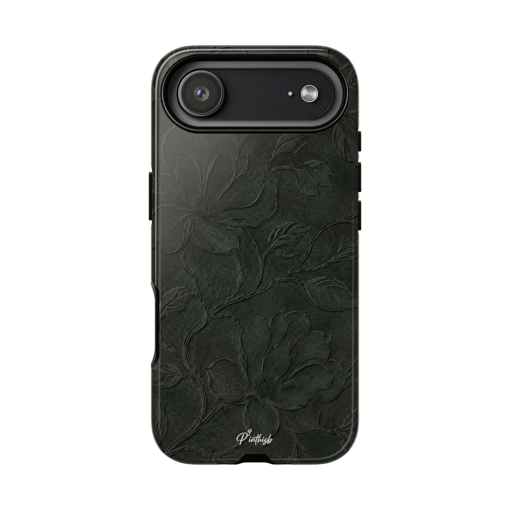 Dark Olive Floral Texture Tough Case