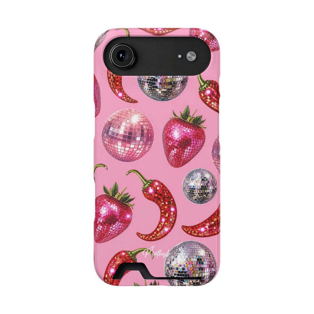 Pink Disco Strawberry & Pepper Phone Card Case