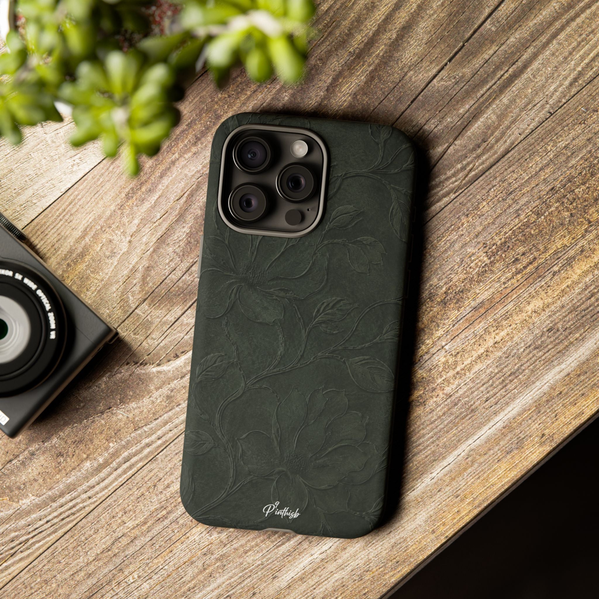 Dark Olive Floral Texture Tough Case