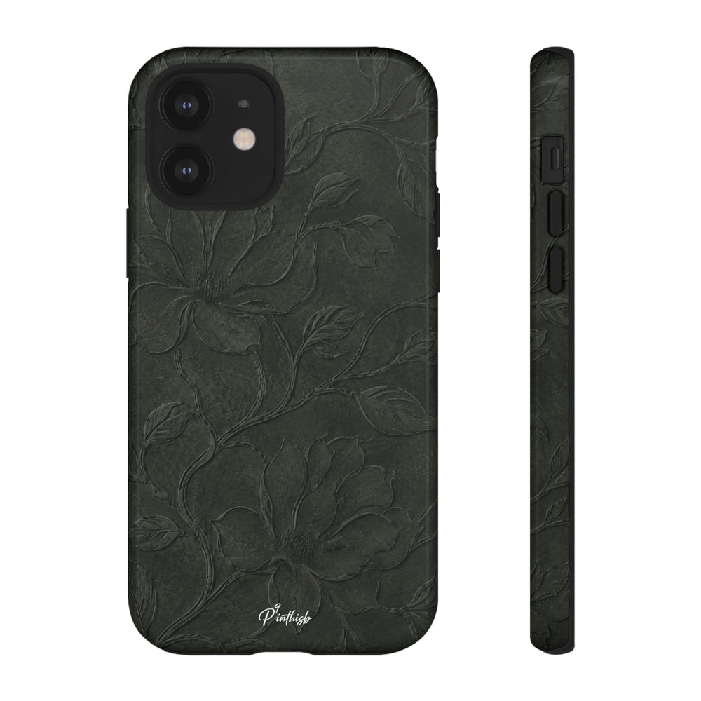 Dark Olive Floral Texture Tough Case