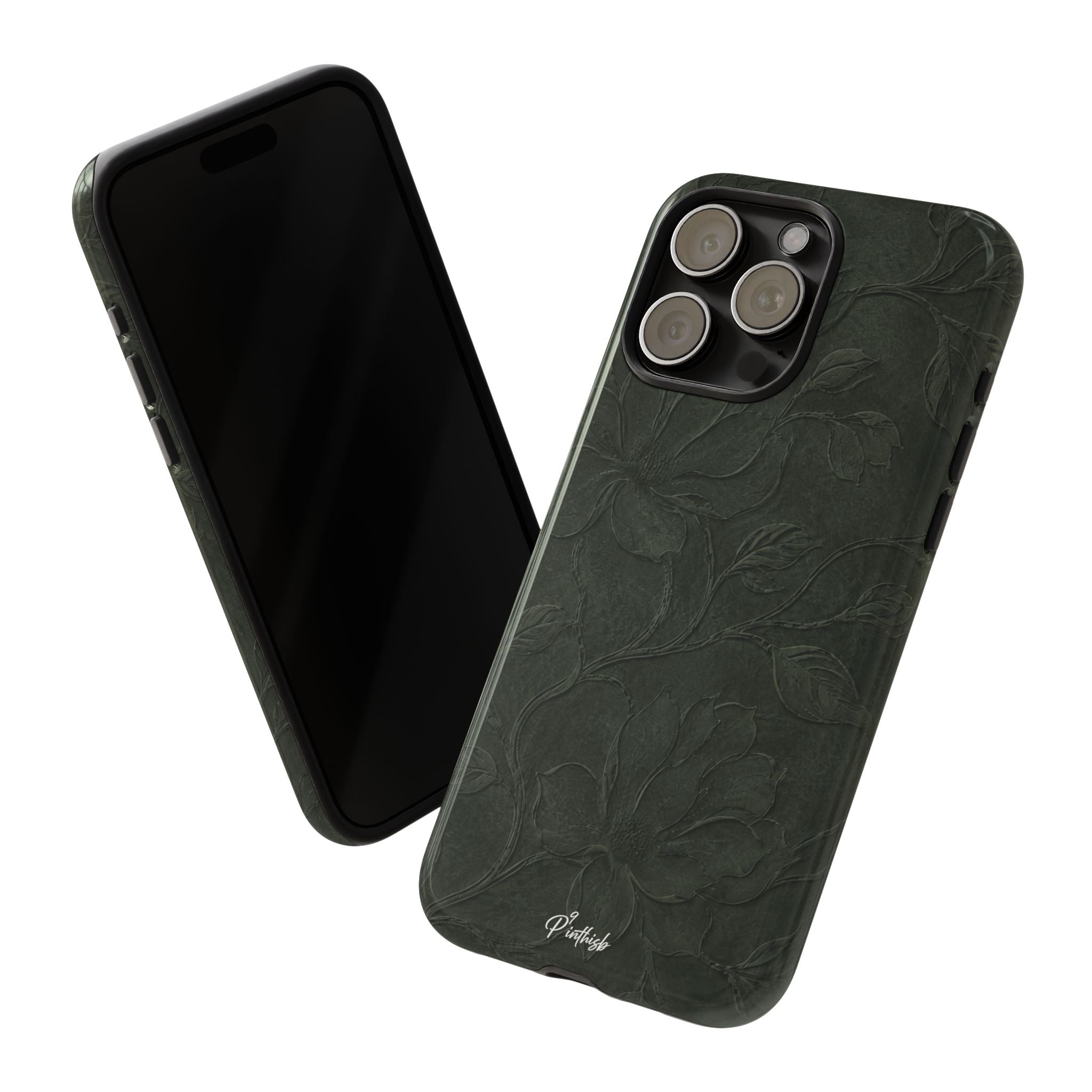 Dark Olive Floral Texture Tough Case