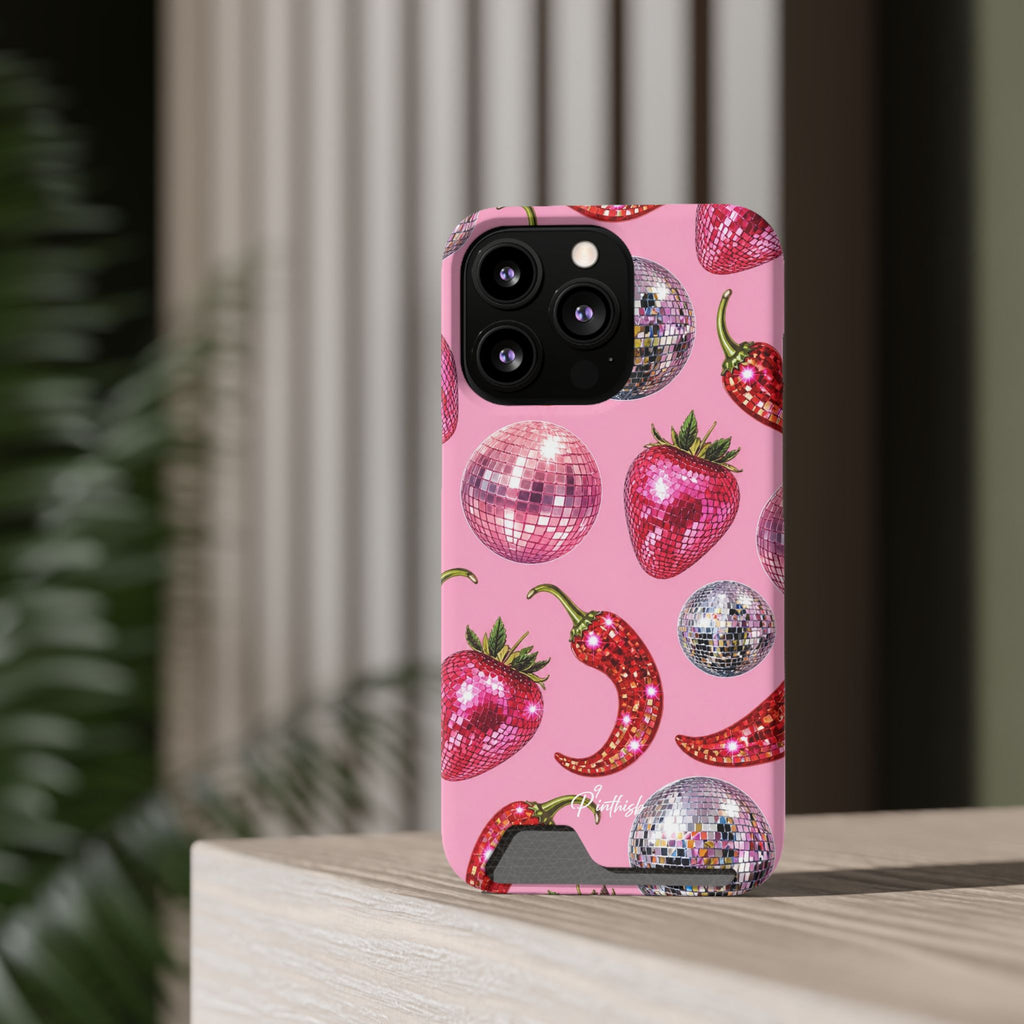 Pink Disco Strawberry & Pepper Phone Card Case