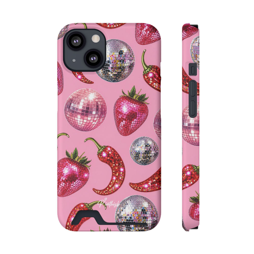 Pink Disco Strawberry & Pepper Phone Card Case