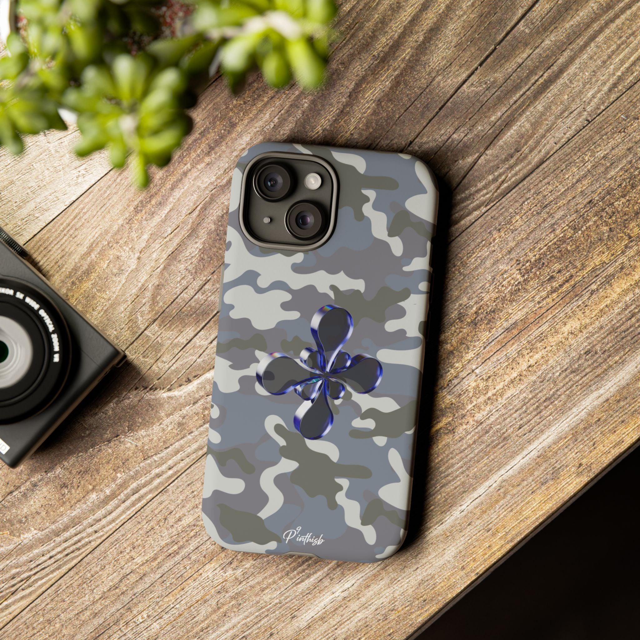 Camouflage with Blue Metallic Clover Tough Case