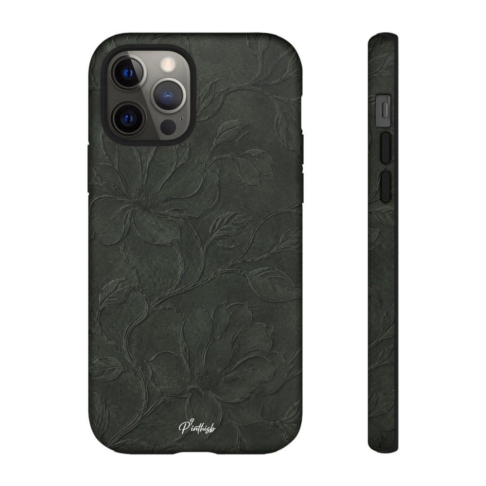 Dark Olive Floral Texture Tough Case