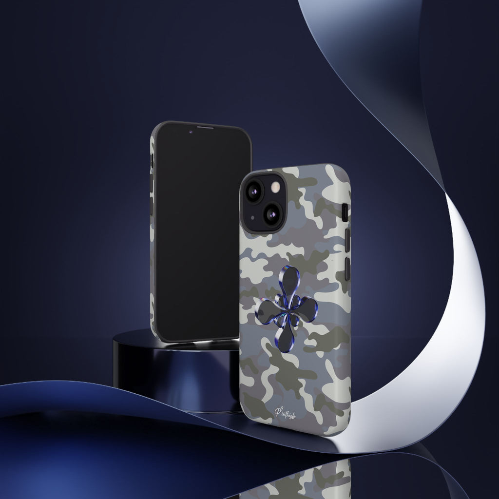 Camouflage with Blue Metallic Clover Tough Case
