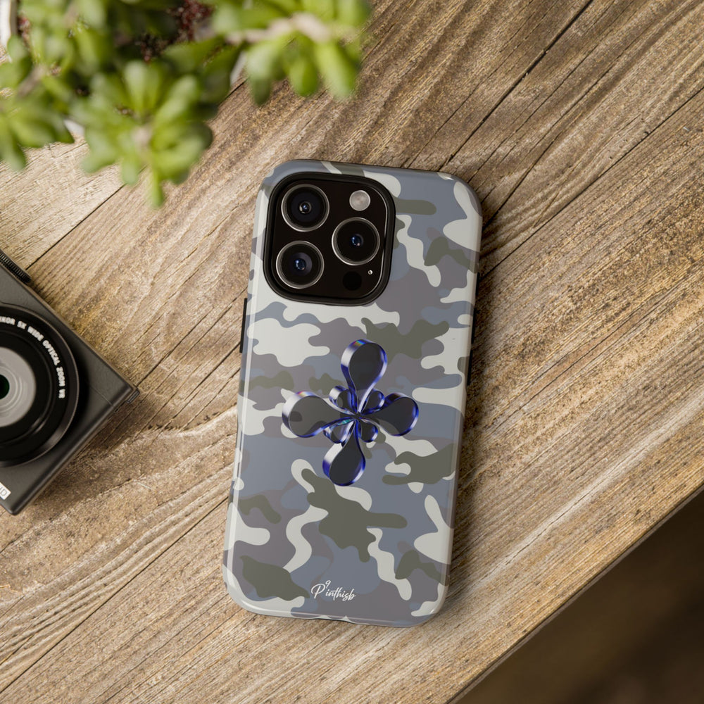 Camouflage with Blue Metallic Clover Tough Case