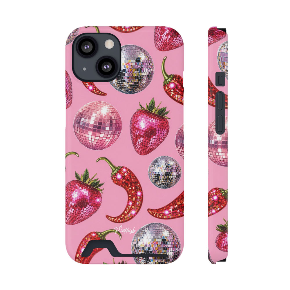 Pink Disco Strawberry & Pepper Phone Card Case