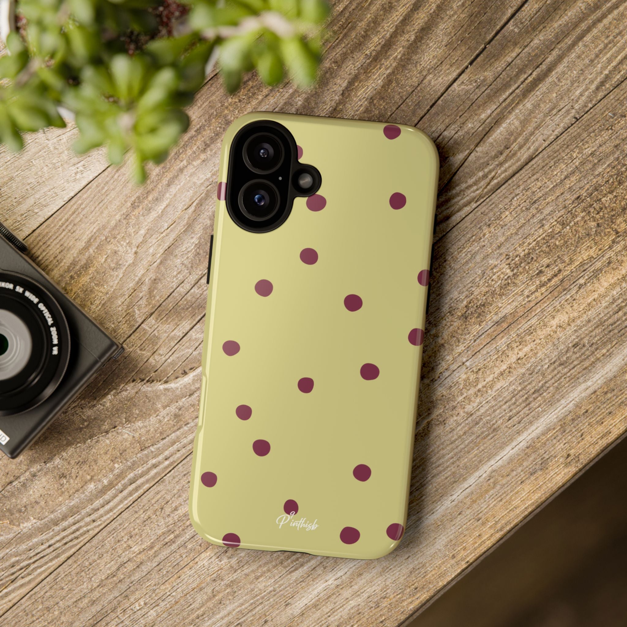 Yellow & Burgundy Polka Dot Tough Phone Case