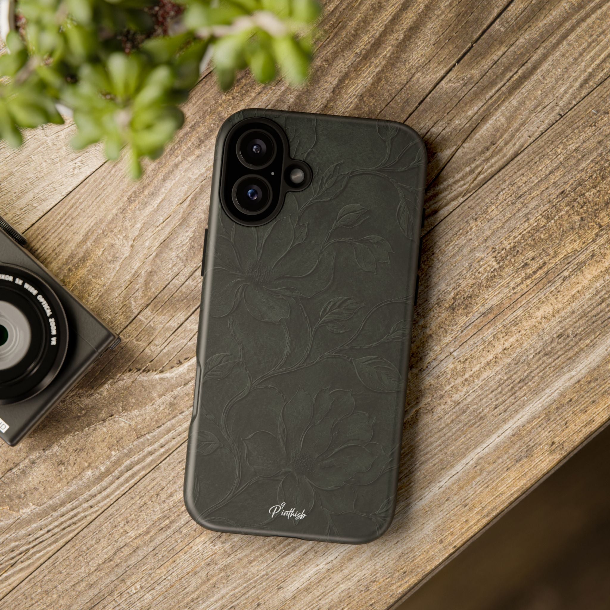 Dark Olive Floral Texture Tough Case