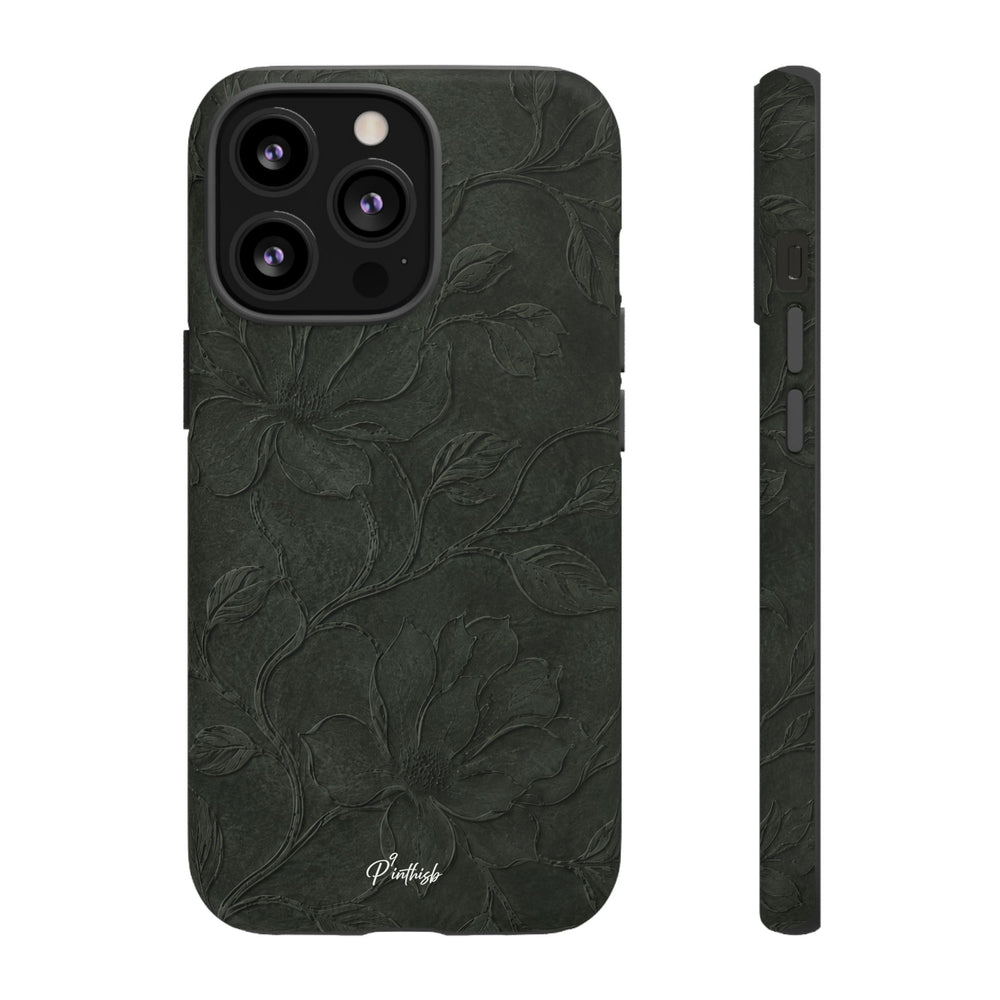 Dark Olive Floral Texture Tough Case
