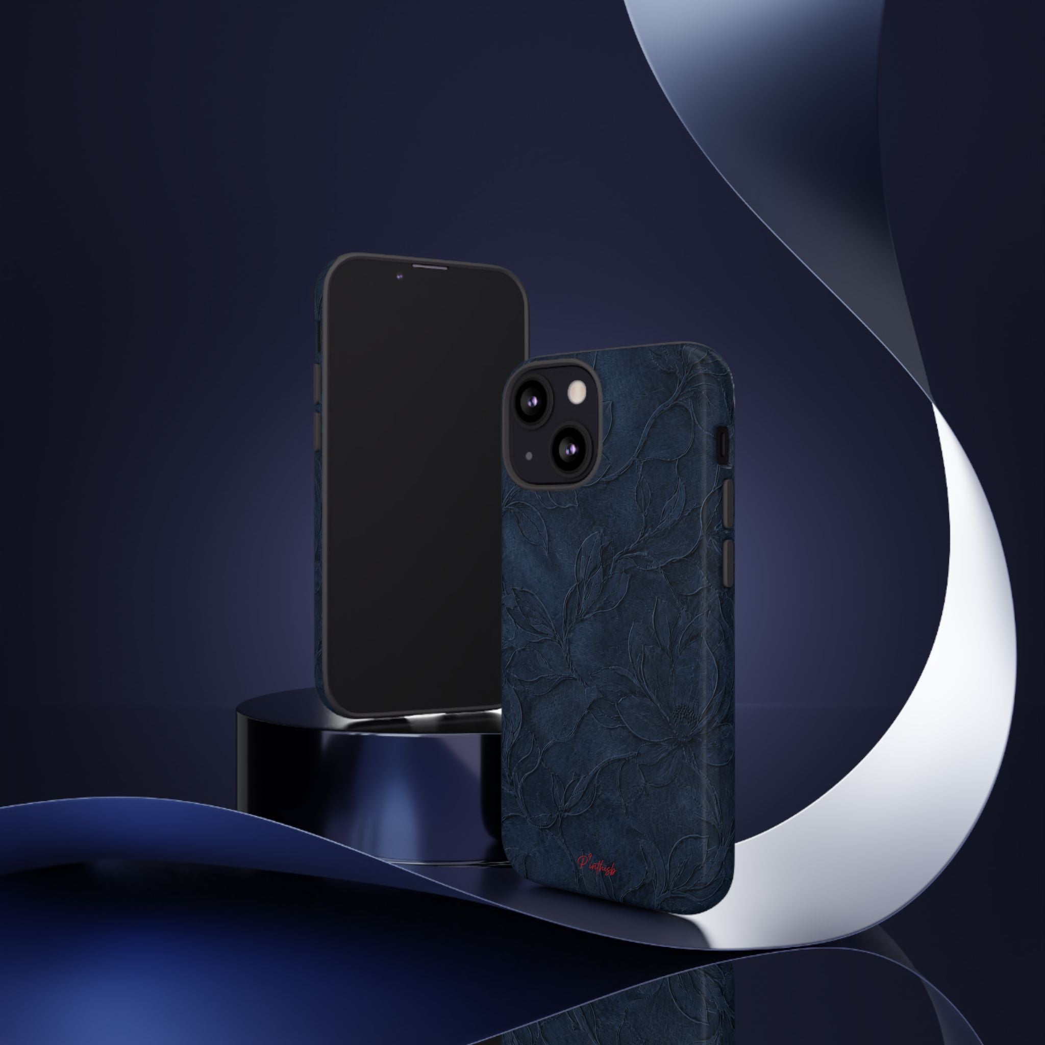 Navy Floral Textured Tough Case