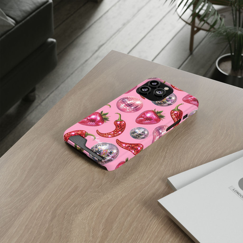 Pink Disco Strawberry & Pepper Phone Card Case