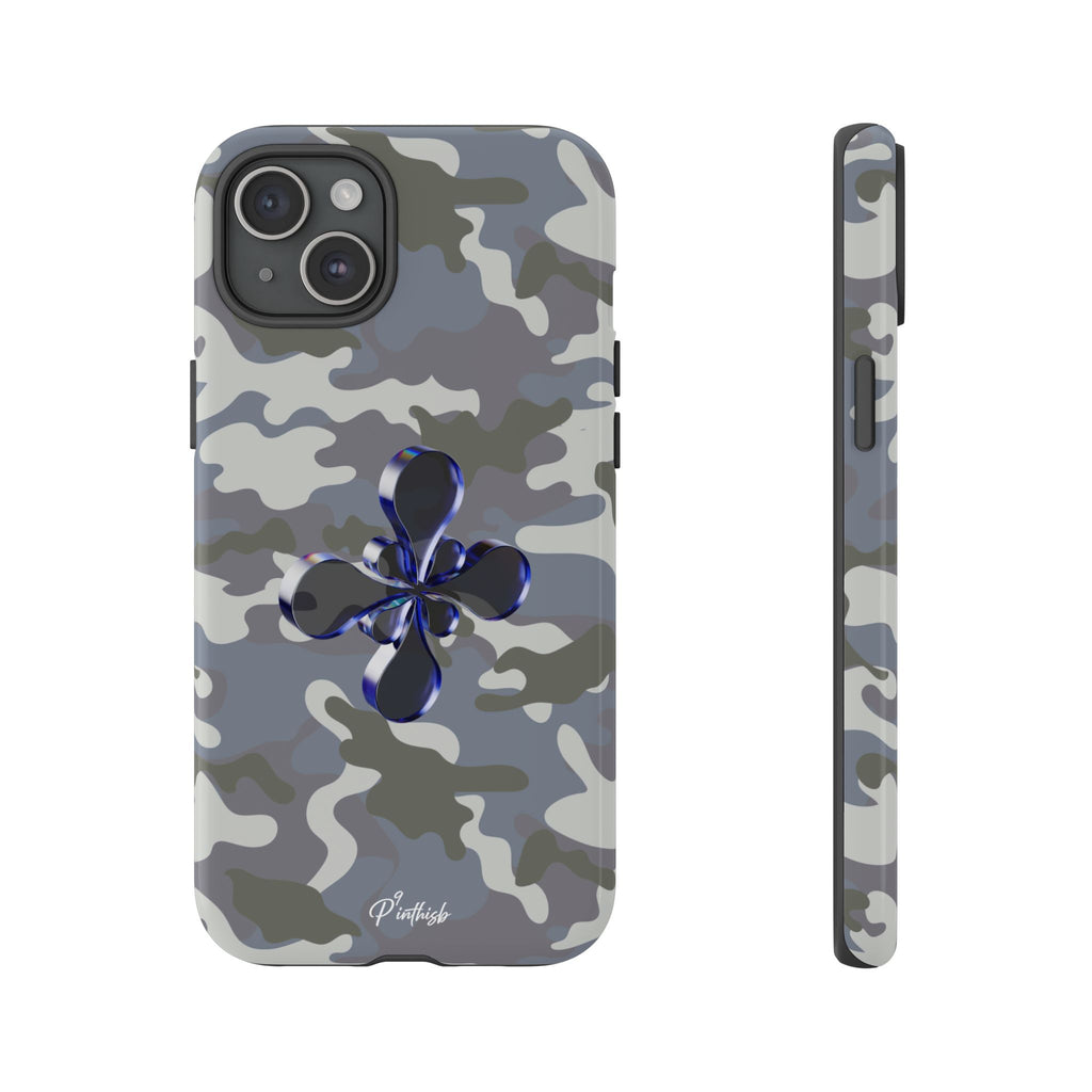 Camouflage with Blue Metallic Clover Tough Case