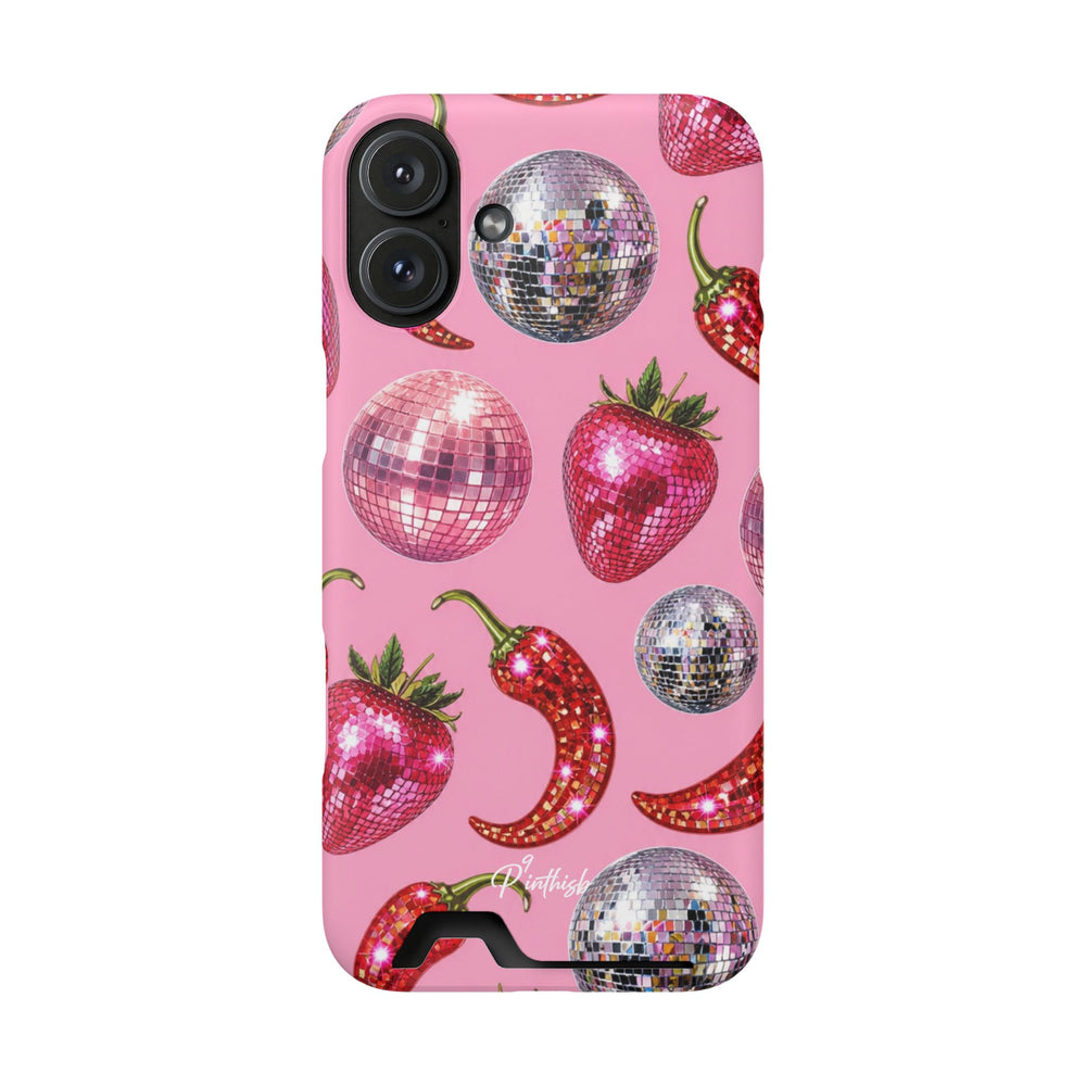 Pink Disco Strawberry & Pepper Phone Card Case