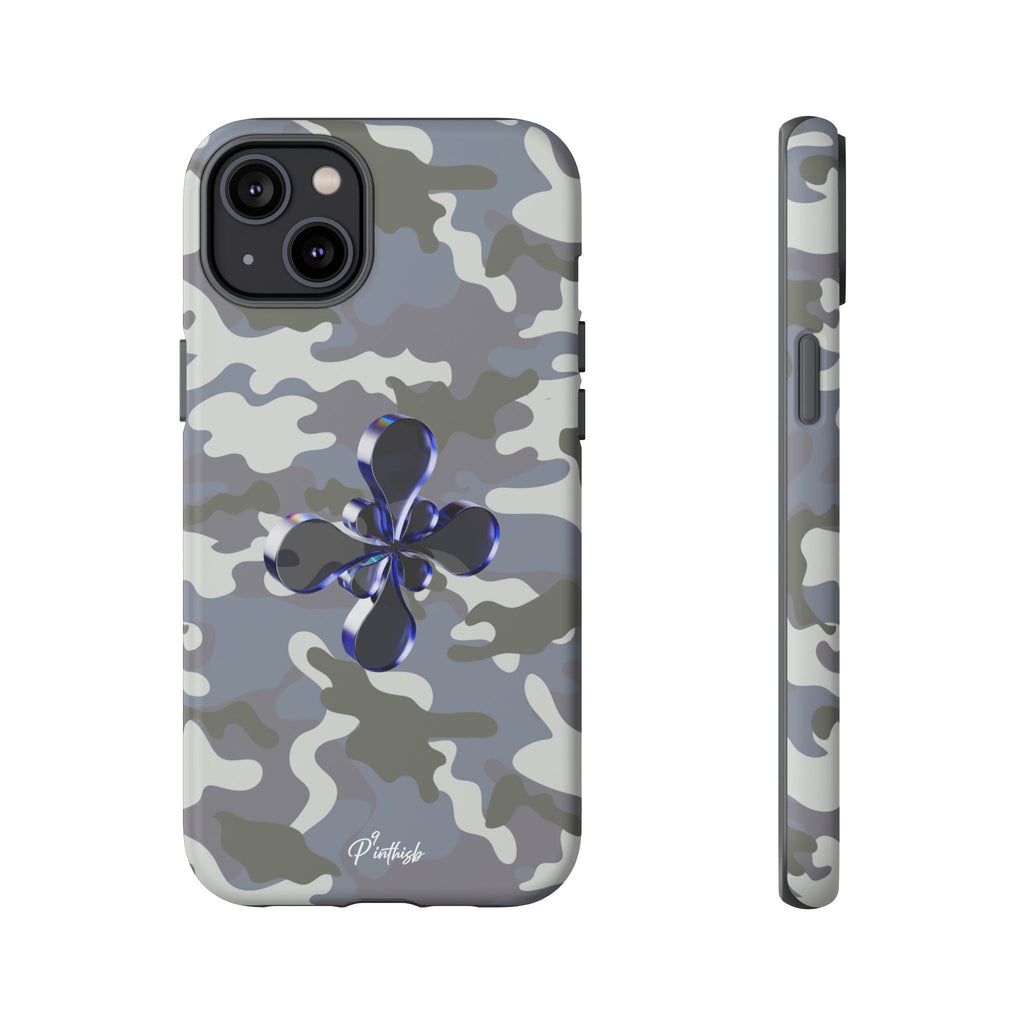 Camouflage with Blue Metallic Clover Tough Case