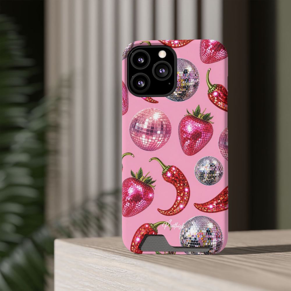 Pink Disco Strawberry & Pepper Phone Card Case