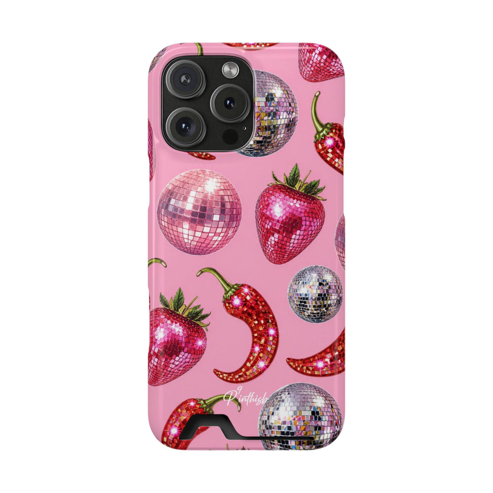 Pink Disco Strawberry & Pepper Phone Card Case