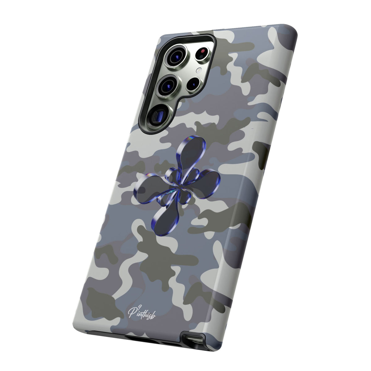 Camouflage with Blue Metallic Clover Tough Case