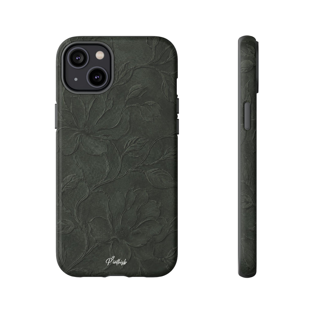Dark Olive Floral Texture Tough Case