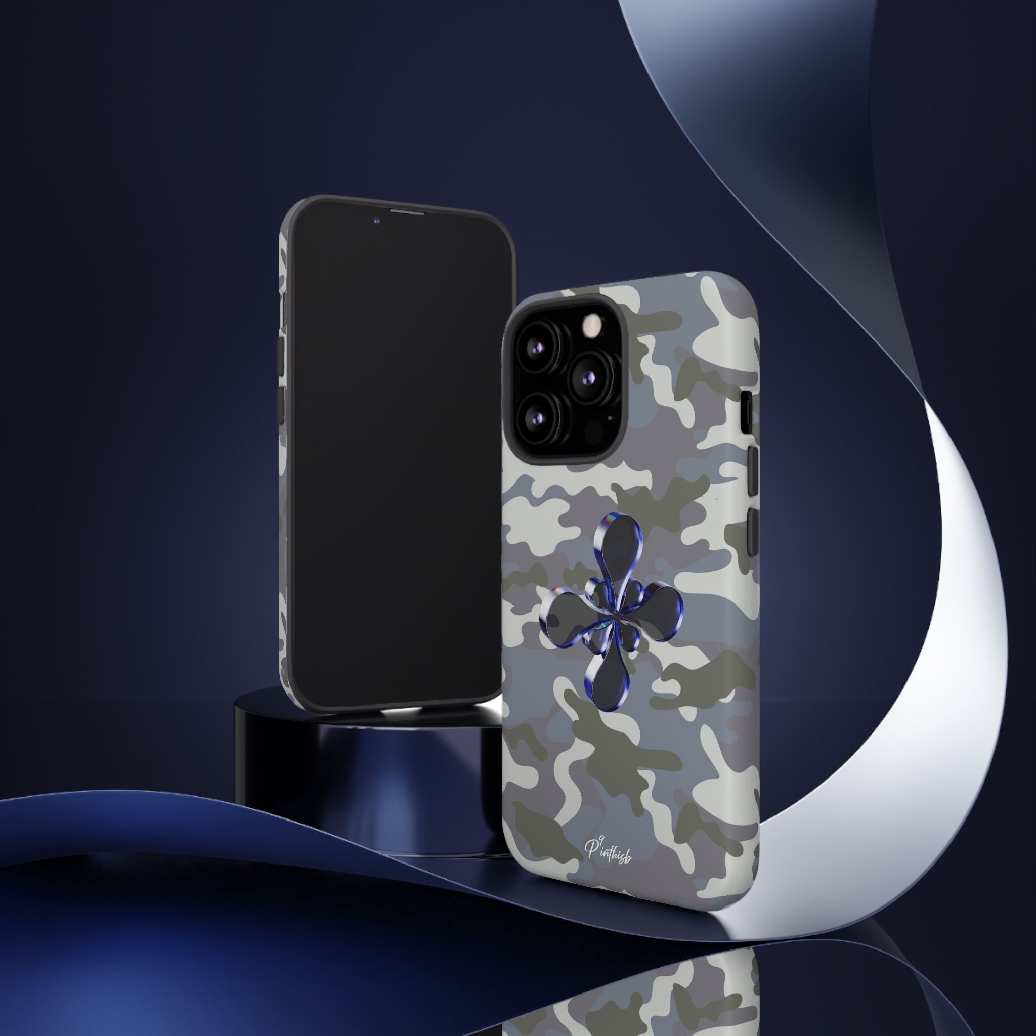 Camouflage with Blue Metallic Clover Tough Case