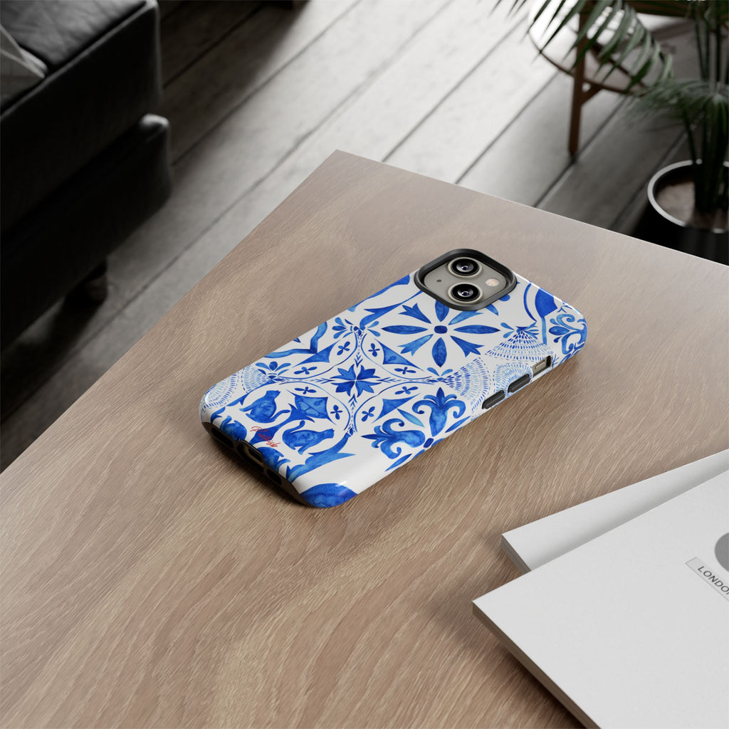 Blue Tile Pattern Tough Phone Case