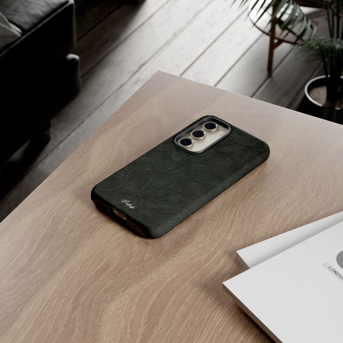 Dark Olive Floral Texture Tough Case