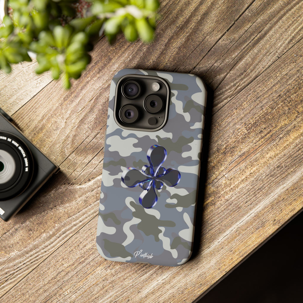 Camouflage with Blue Metallic Clover Tough Case