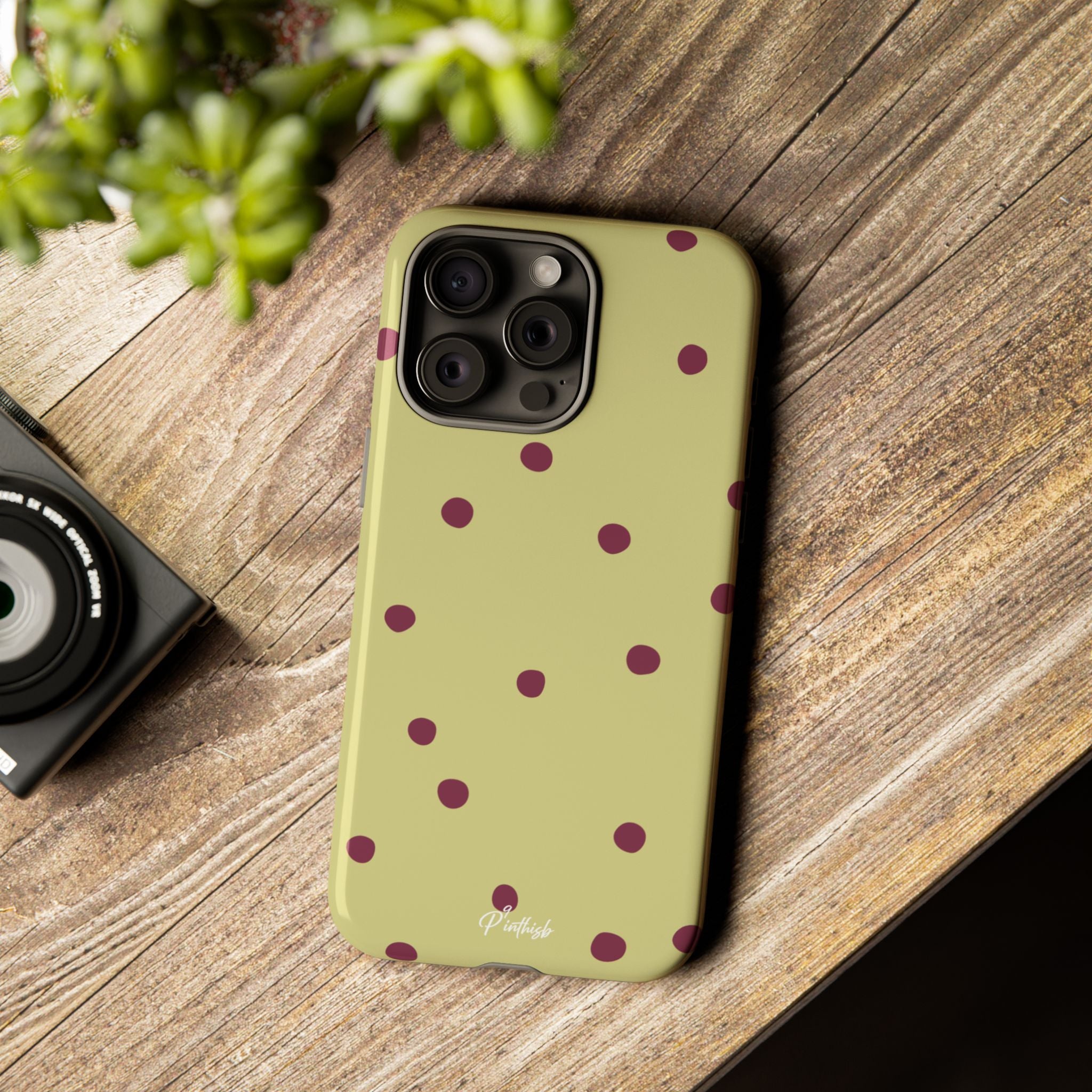 Yellow & Burgundy Polka Dot Tough Phone Case