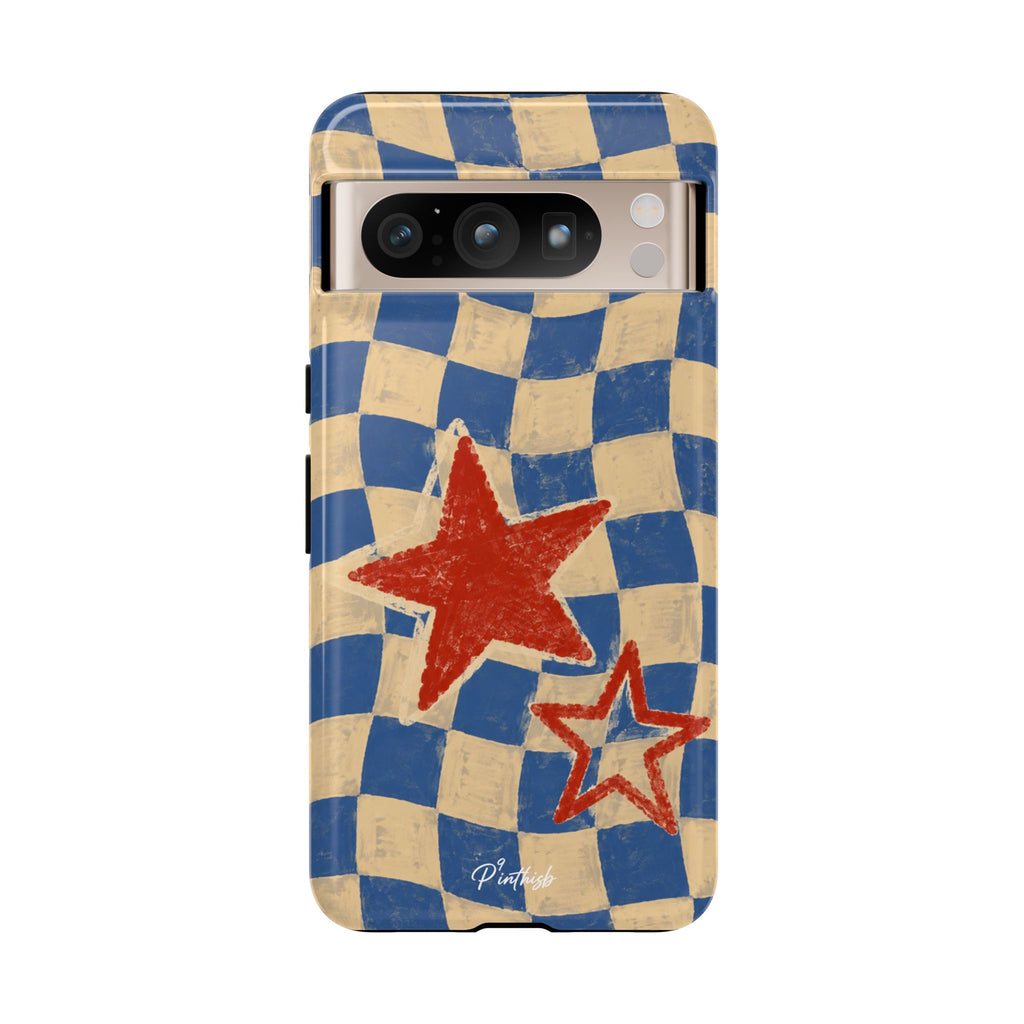 Blue & Cream Retro Star Phone Case