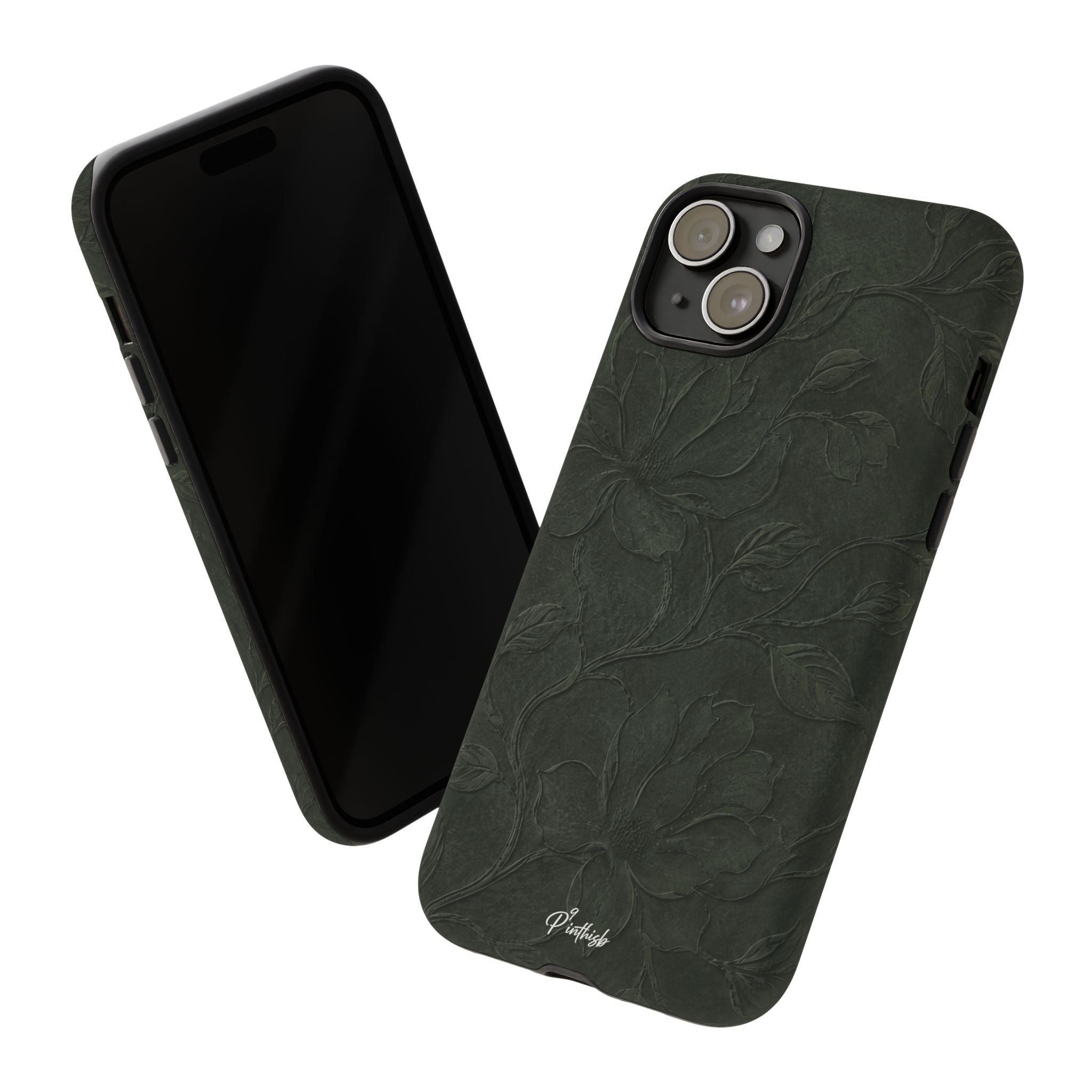 Dark Olive Floral Texture Tough Case
