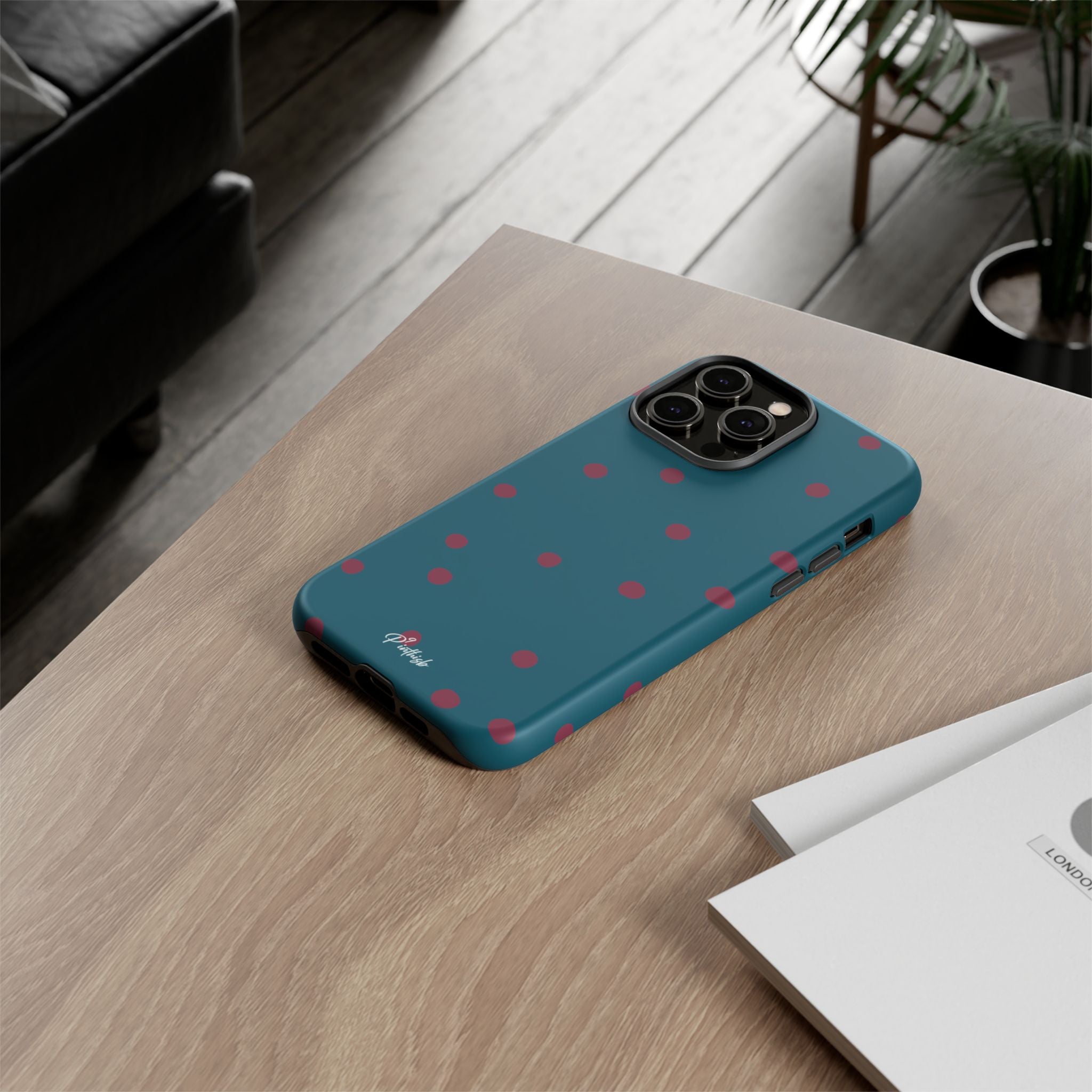 Teal & Burgundy Polka Dot Tough Phone Case