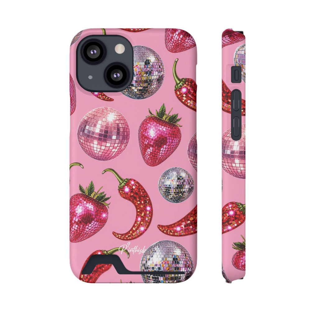 Pink Disco Strawberry & Pepper Phone Card Case