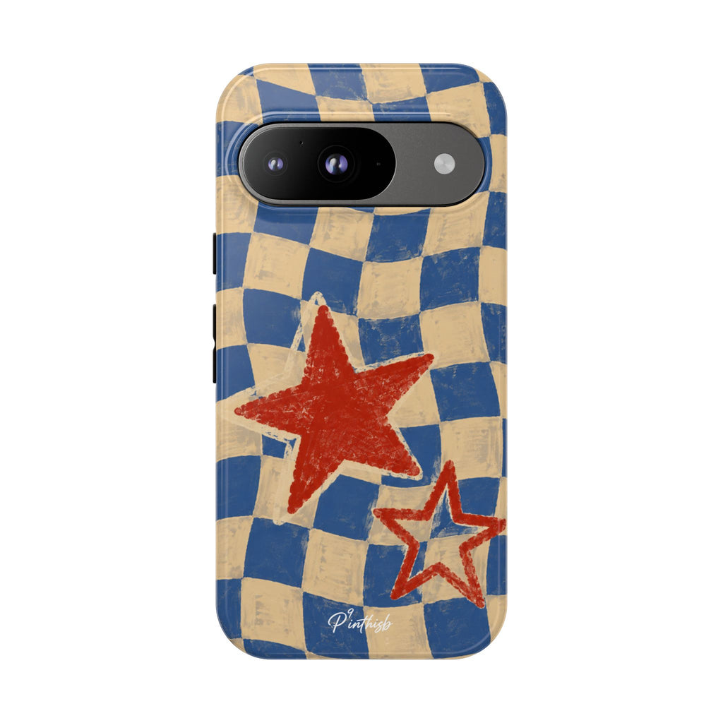 Blue & Cream Retro Star Phone Case