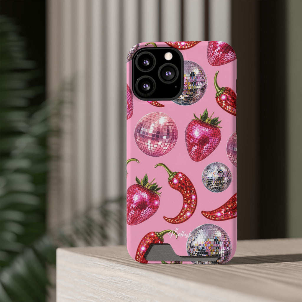 Pink Disco Strawberry & Pepper Phone Card Case