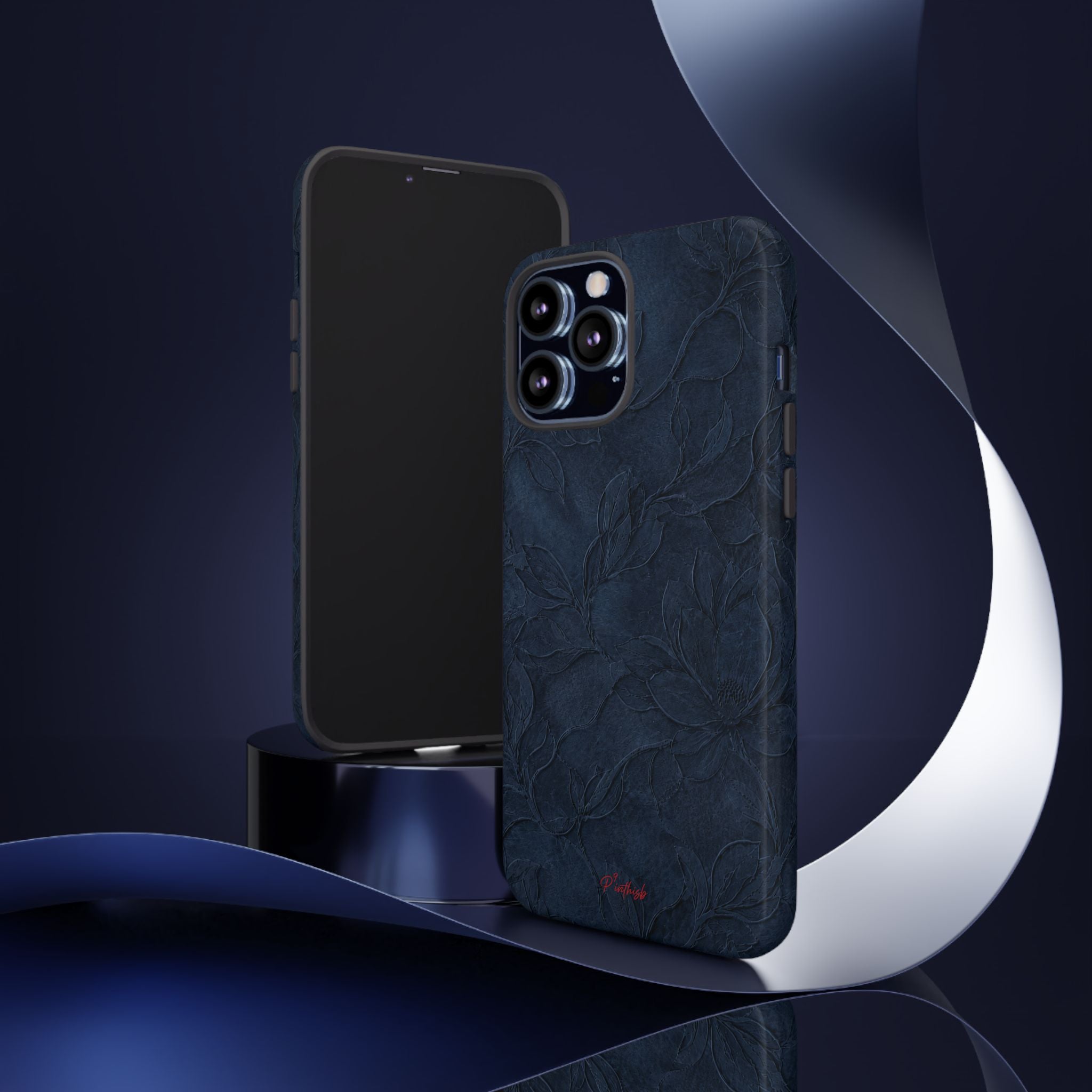 Navy Floral Textured Tough Case