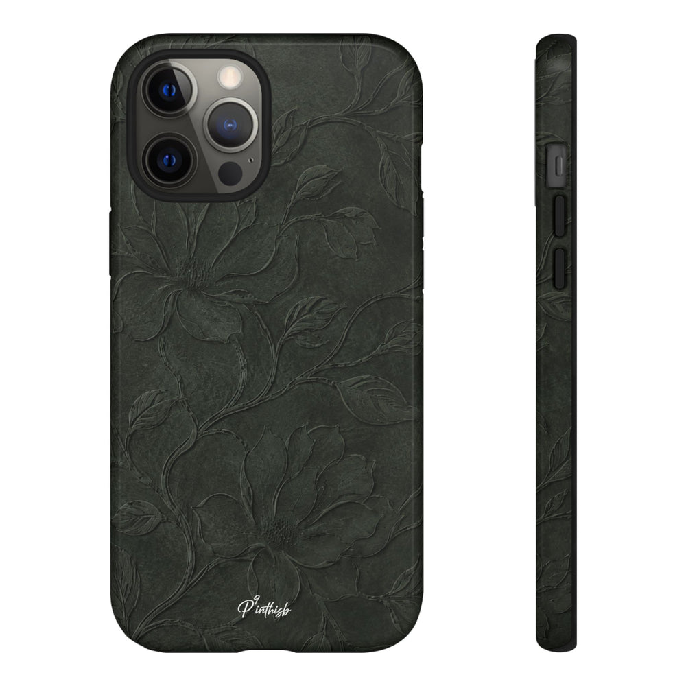 Dark Olive Floral Texture Tough Case
