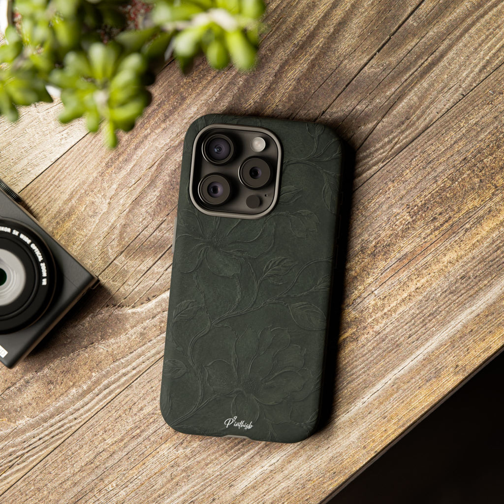 Dark Olive Floral Texture Tough Case