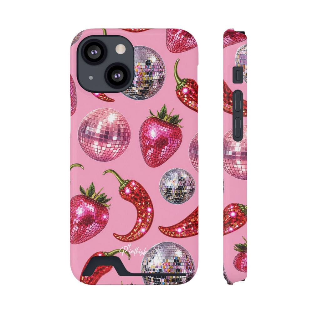 Pink Disco Strawberry & Pepper Phone Card Case