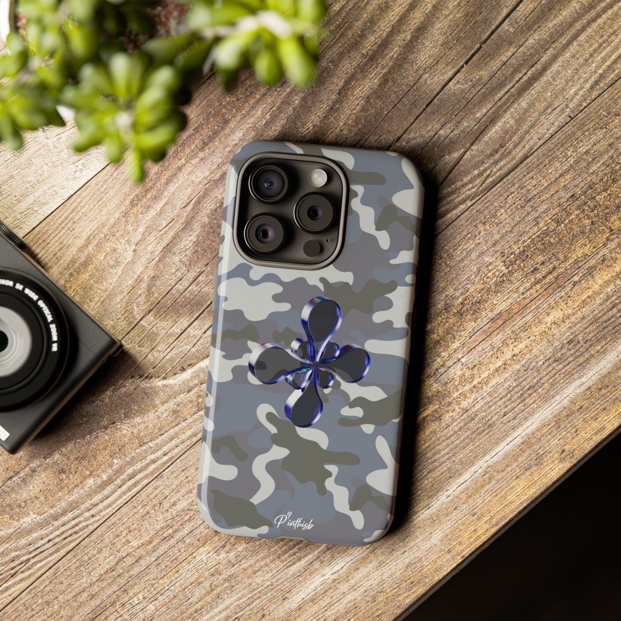 Camouflage with Blue Metallic Clover Tough Case