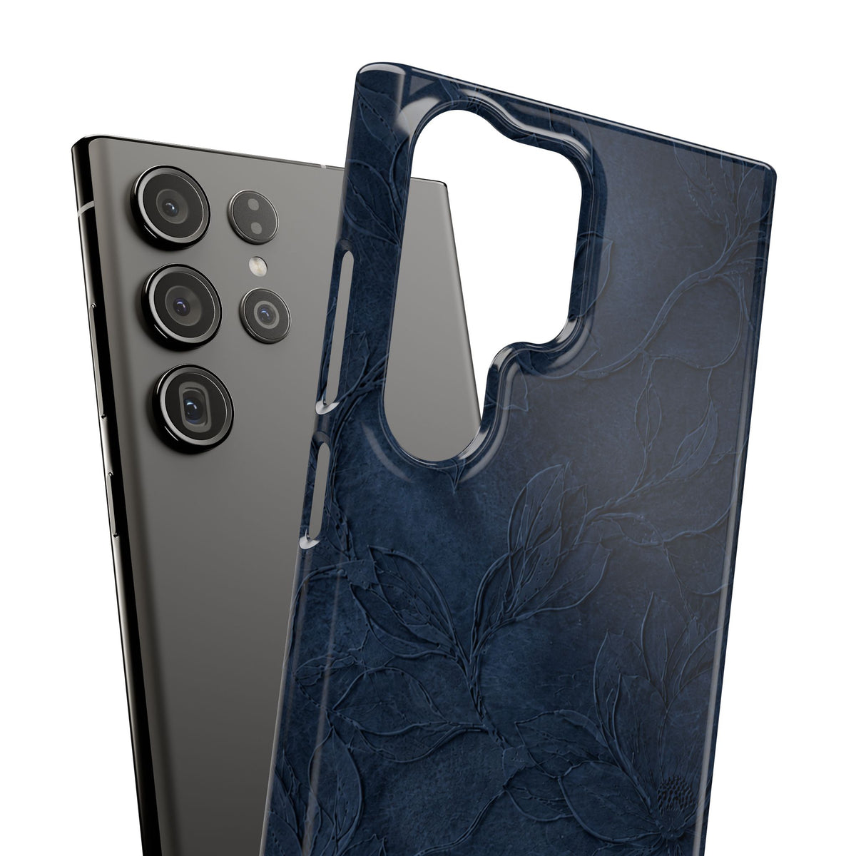 Navy Floral Textured Snap Case