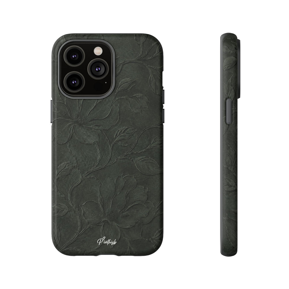 Dark Olive Floral Texture Tough Case
