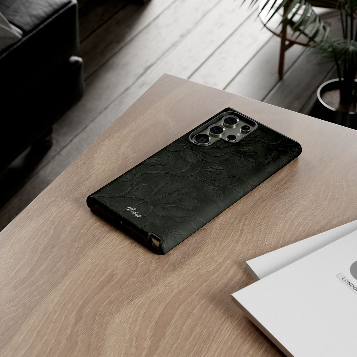 Dark Olive Floral Texture Tough Case