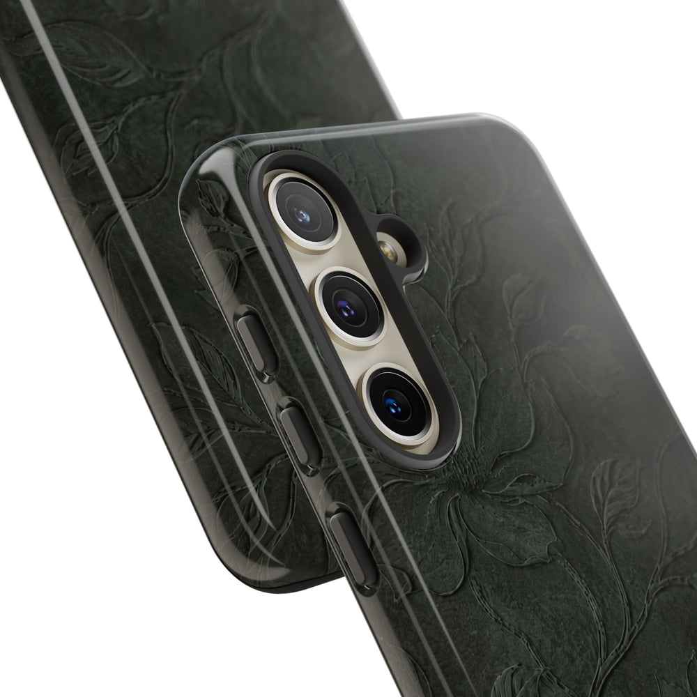Dark Olive Floral Texture Tough Case