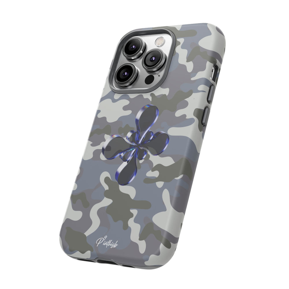 Camouflage with Blue Metallic Clover Tough Case