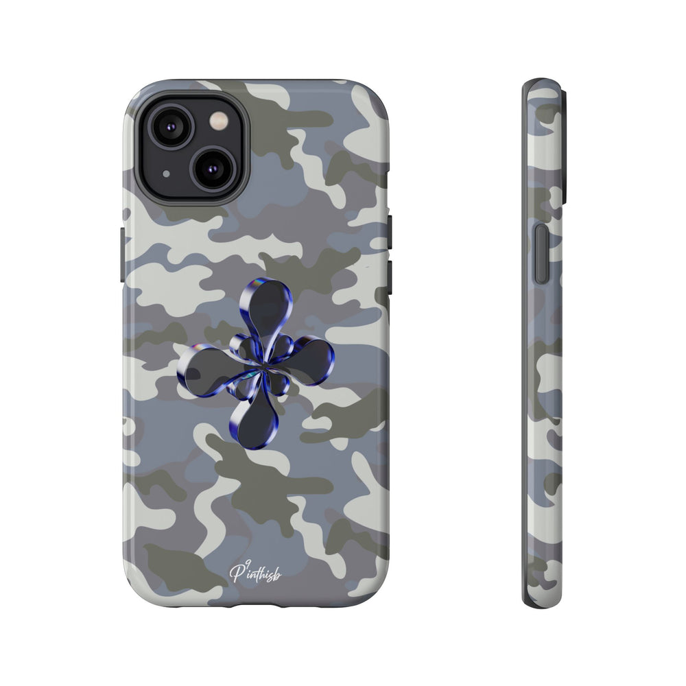 Camouflage with Blue Metallic Clover Tough Case