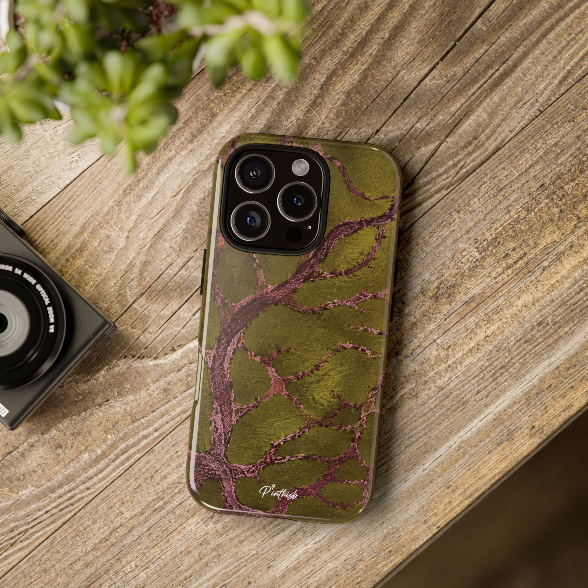 Olive & Rose Gold Tree Pattern Phone Case