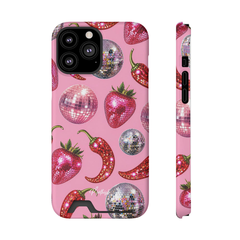 Pink Disco Strawberry & Pepper Phone Card Case