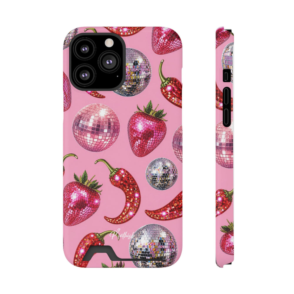 Pink Disco Strawberry & Pepper Phone Card Case
